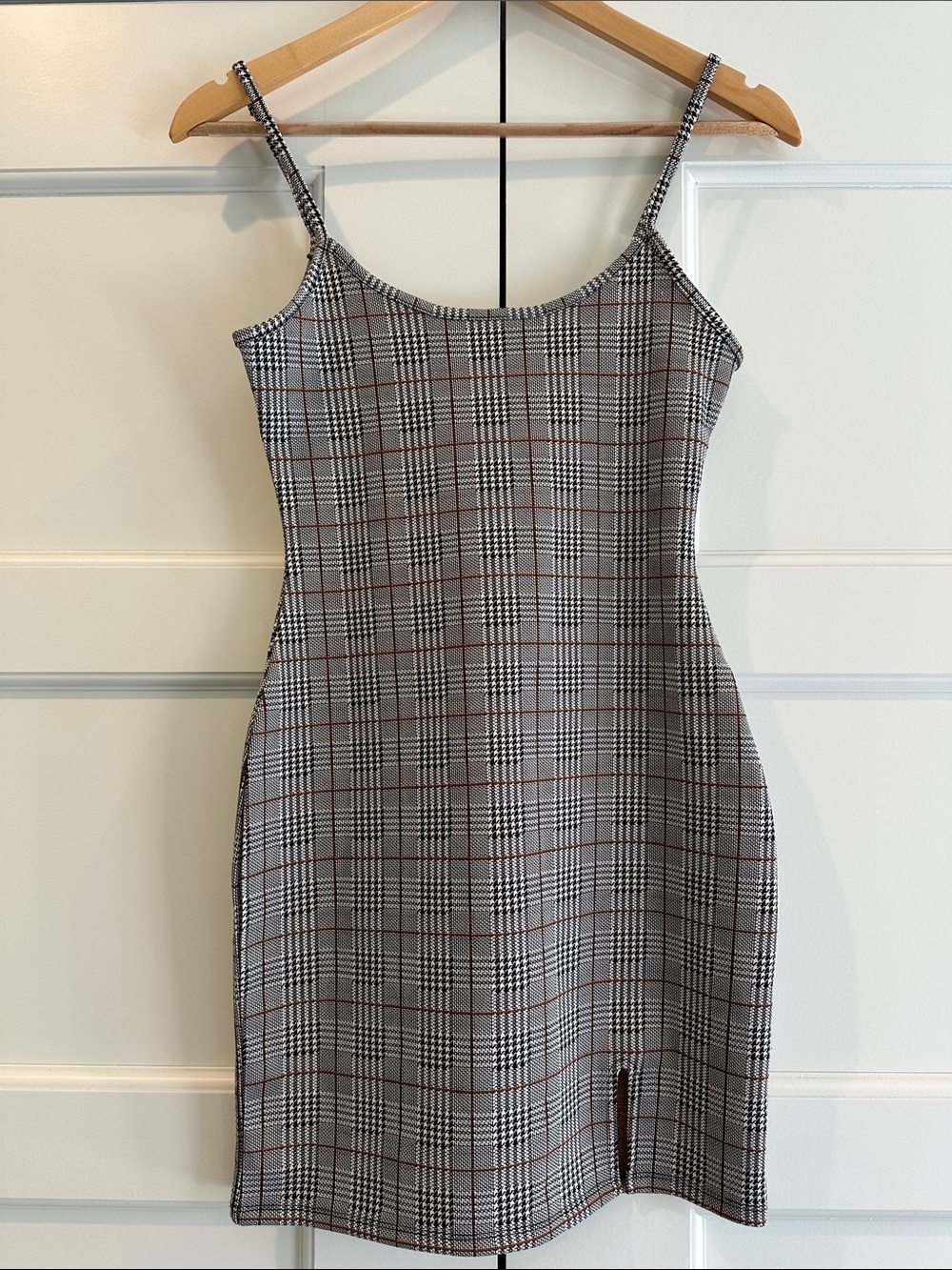 Plaid Slip Dress with Thin Straps - Gray Plaid